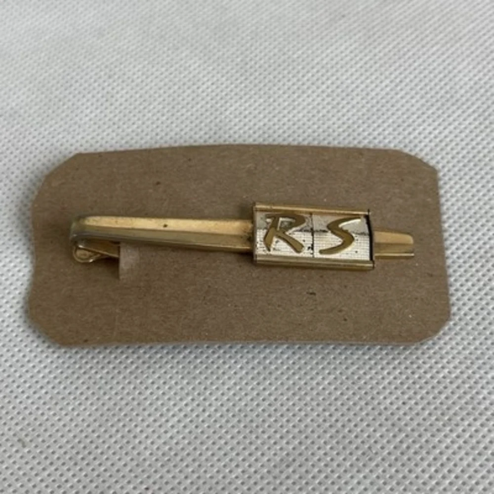 Vintage Gold Toned Personalized Monogrammed Tie Clip Tie Bar with Initials RS